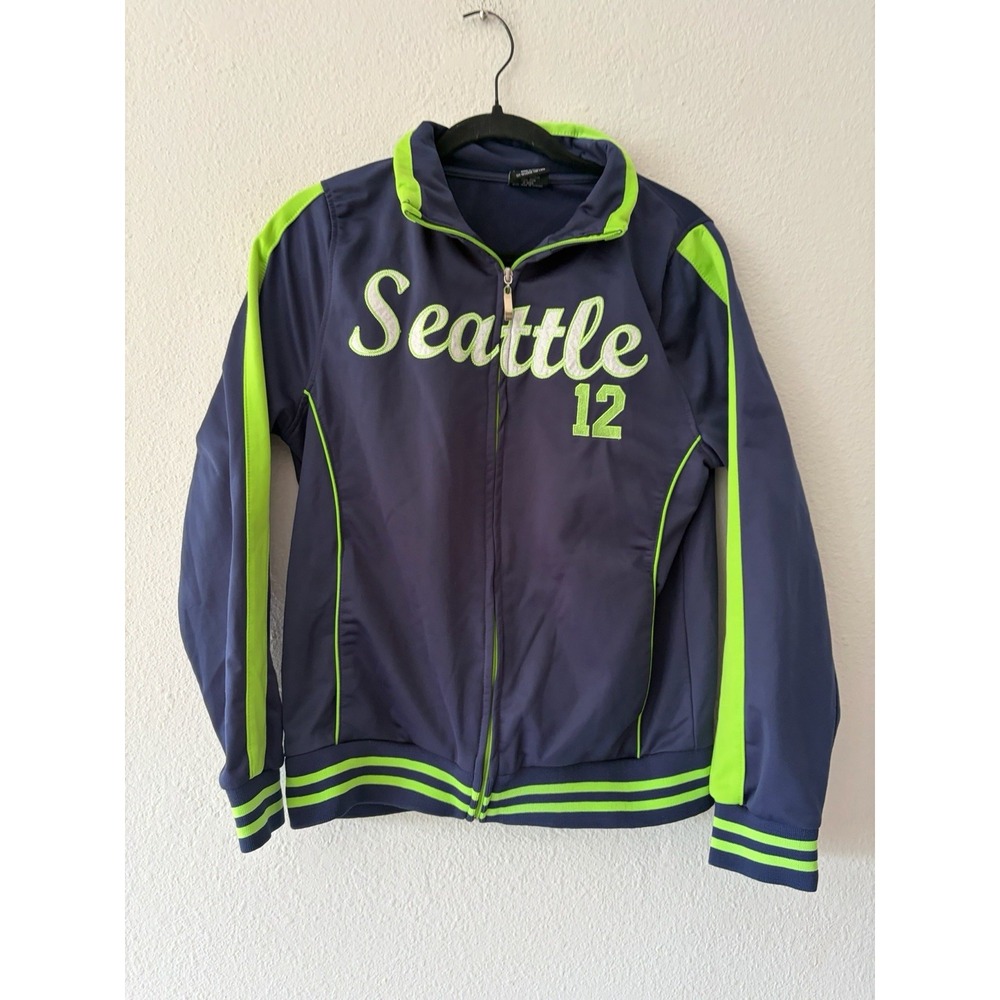 Seattle Seahawks Football 🏈 Full Zip Track Jacket Blue Green & White XL